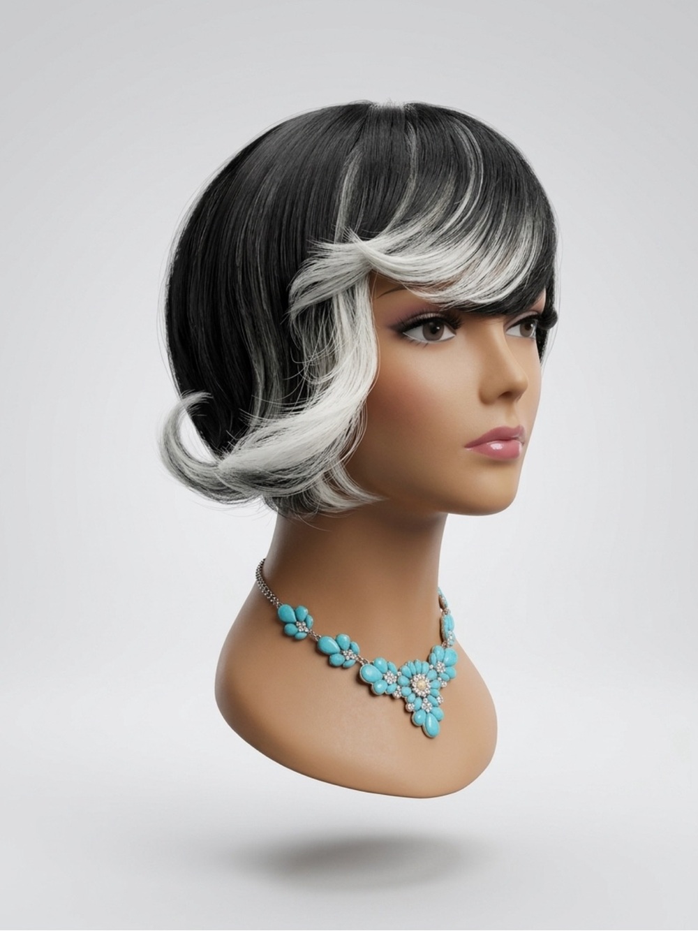 Short Two-Tone Black and Silver Women's Wig - Stylish Layered Bob